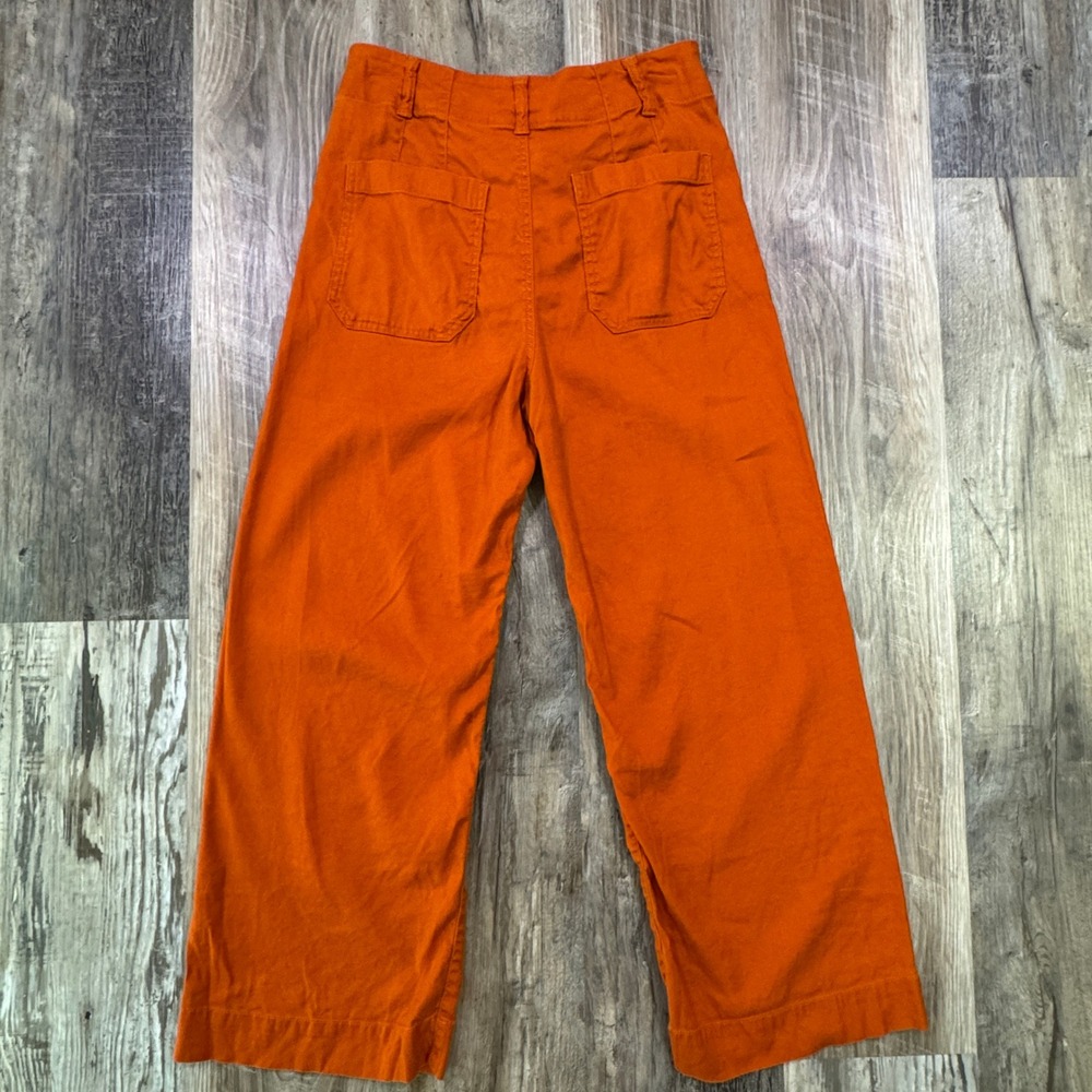 Maeve Pants Womens 4 Burnt Orange The Colette Wide Leg Linen Blend Cropped Pants - Picture 5 of 15
